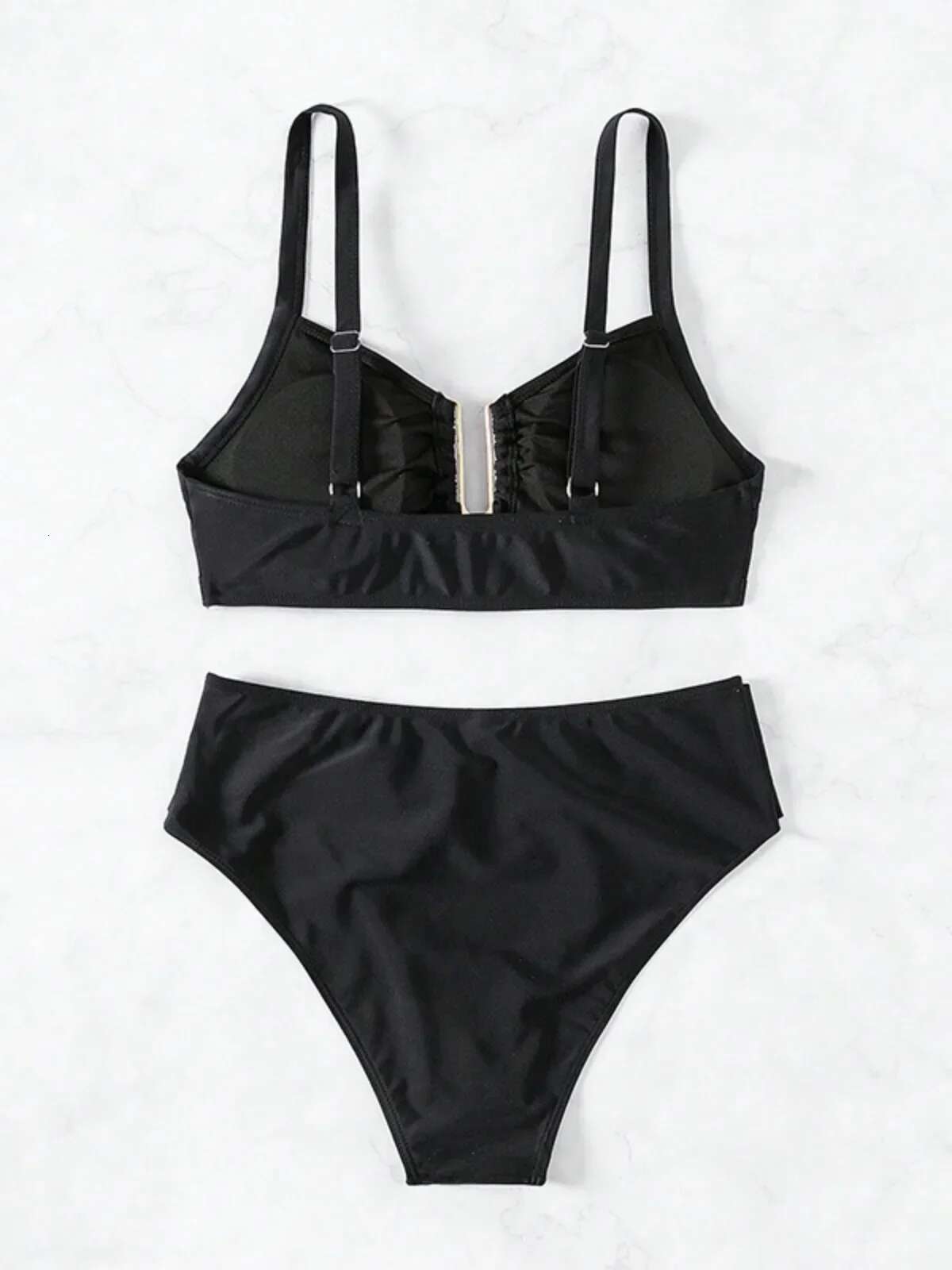 Dongdumaoyi Solid Color High Waist Two Piece Swimsuit For Women U Neck Suspender Backless Bikini Set Beach Vacation Bathing Suit New