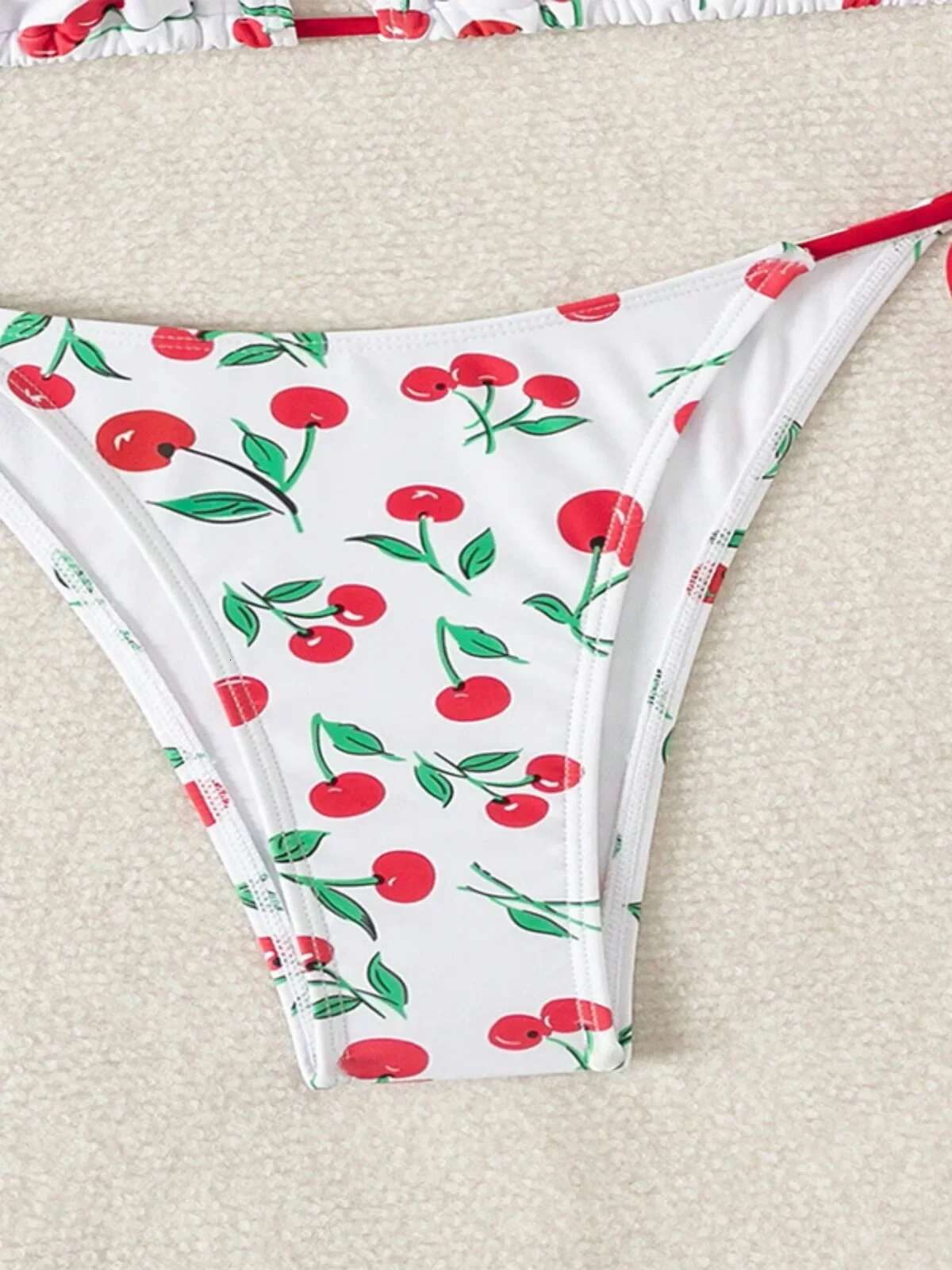 Dongdumaoyi Women S Cherry Print Two Piece Swimsuit Sexy Triangle Bra Mini Bikini Set Suspender Halter Backless Beach Vacation Swimwear