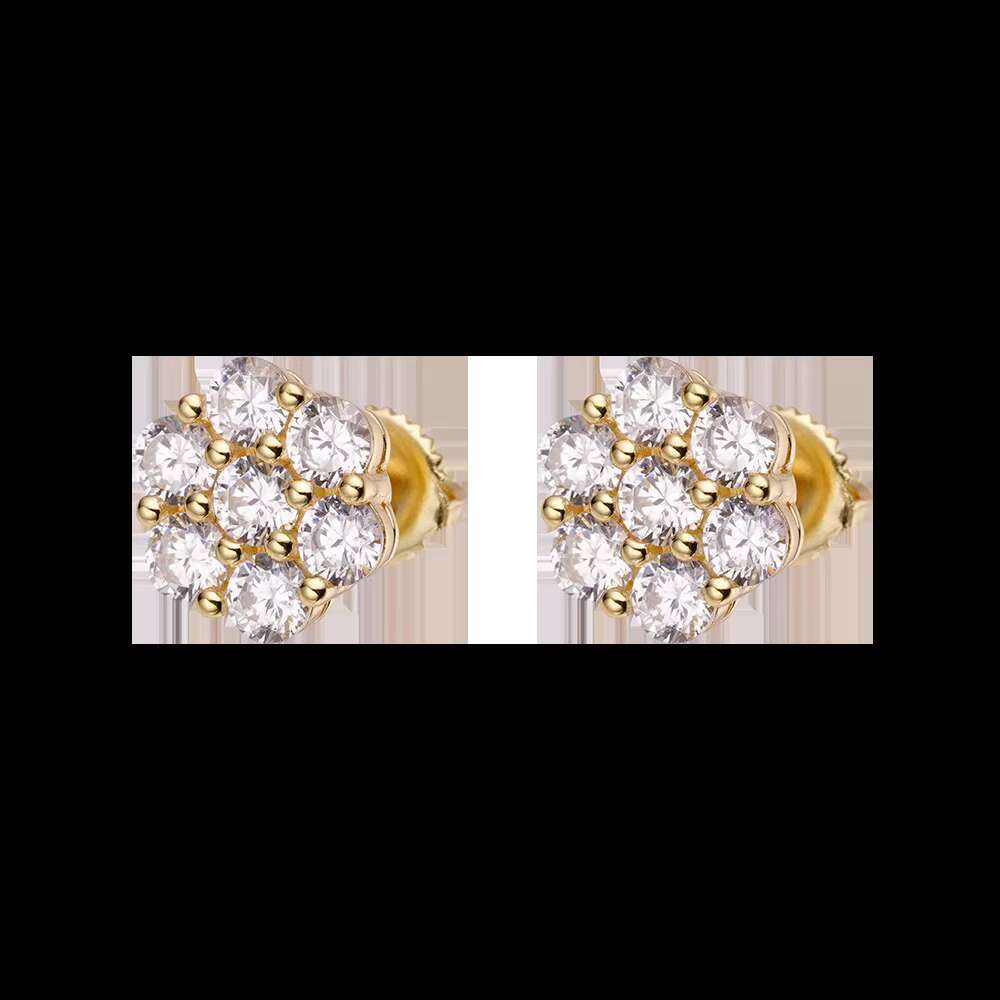 Hip Hop Jewelry Gold Plated Iec Out VVS Moissanite 925 Sterling Silver Flower Cluster Earrings for Men