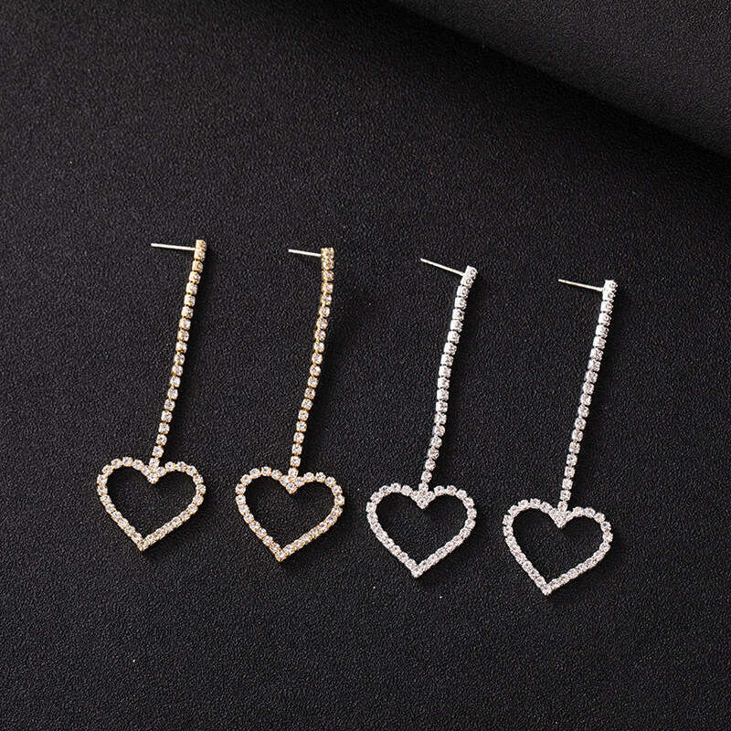 Steel Needle Minimalist Style Tassel Love Pendant New Claw Chain Water Dia Earrings