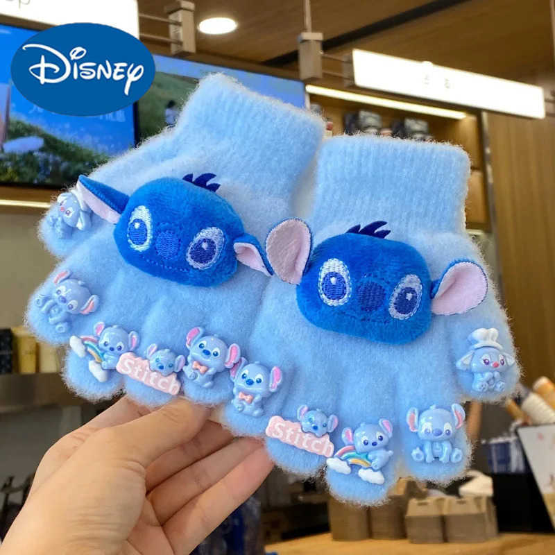 Disney Kawaii Stitch Kids Warm Gloves Cute Cartoon Five-Finger Gloves Fashion Boys Girls Winter Mittens Christmas Gifts 4-12Y H251107