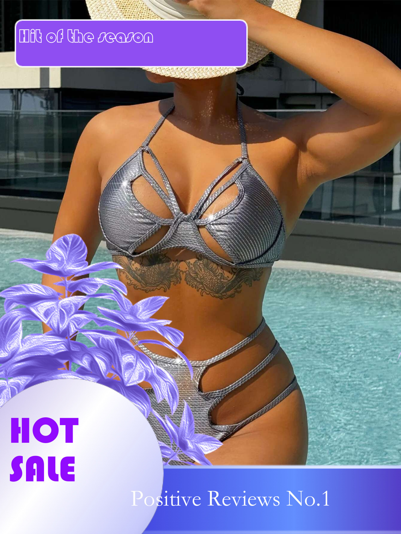 Dongdumaoyi Sexy Silver Bikini Women Halter Hole Out Push Up Hollow High Waist Swimsuit Brazilian Beach Bathing Suit Two Piece Swimwear