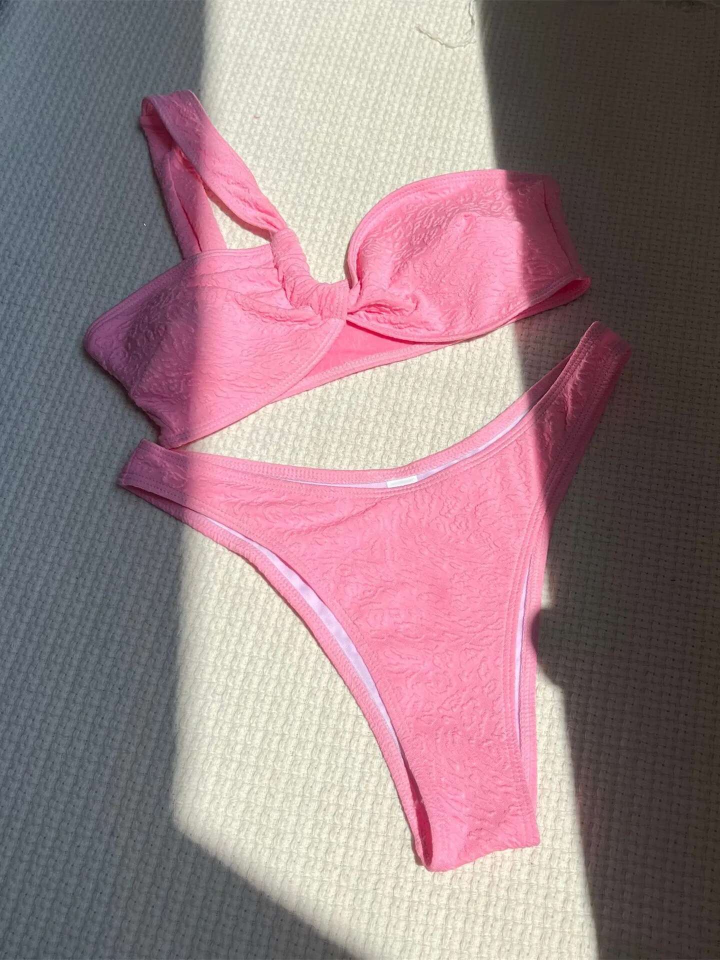 Dongdumaoyi Sexy One Shoulder Bikini Set Women White Tie Bow Push Up Thong Swimsuit Brazilian Beach Bathing Suit Swimwear Biquini