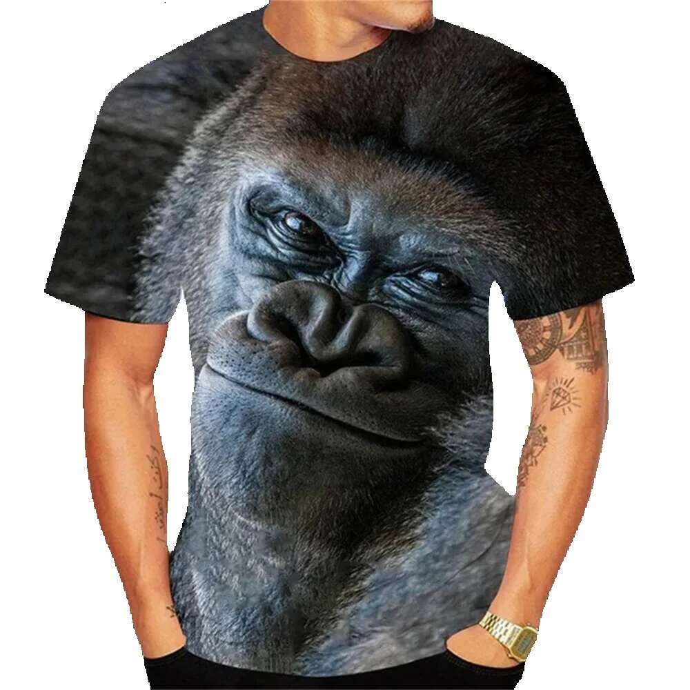 Men's short sleeved unisex pattern T-shirt, fun clothes, kiss, monkey, Jules, 3D imitation, Ust El, printed gorilla, Y T-shirt