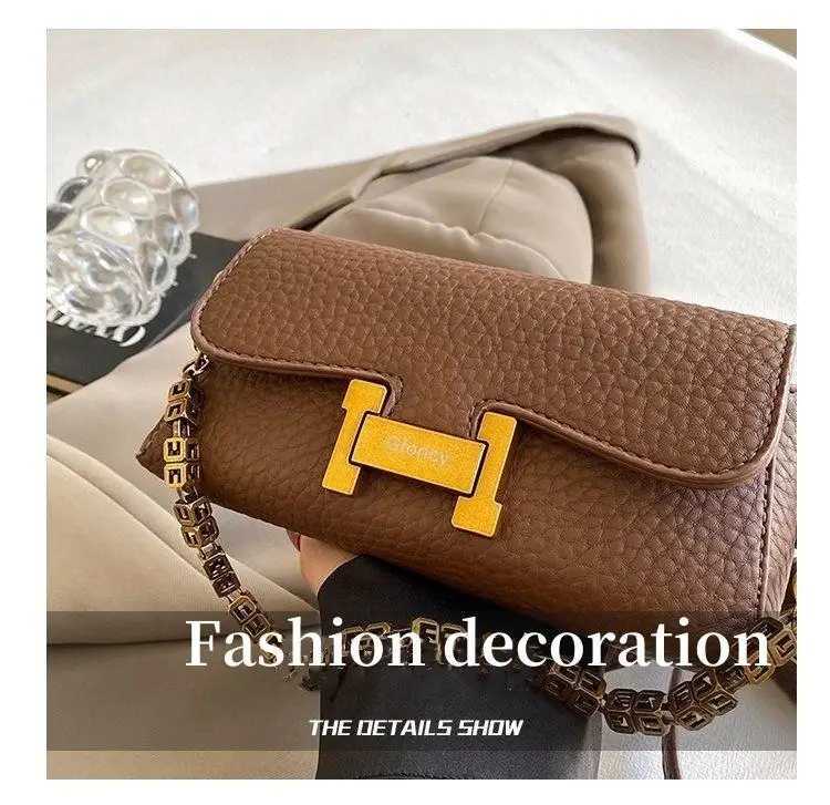 Womens Fashion PU Leather CrossbodyBagCasual Solid Color Chain Strap Shoulder Bacfor DailyW251107