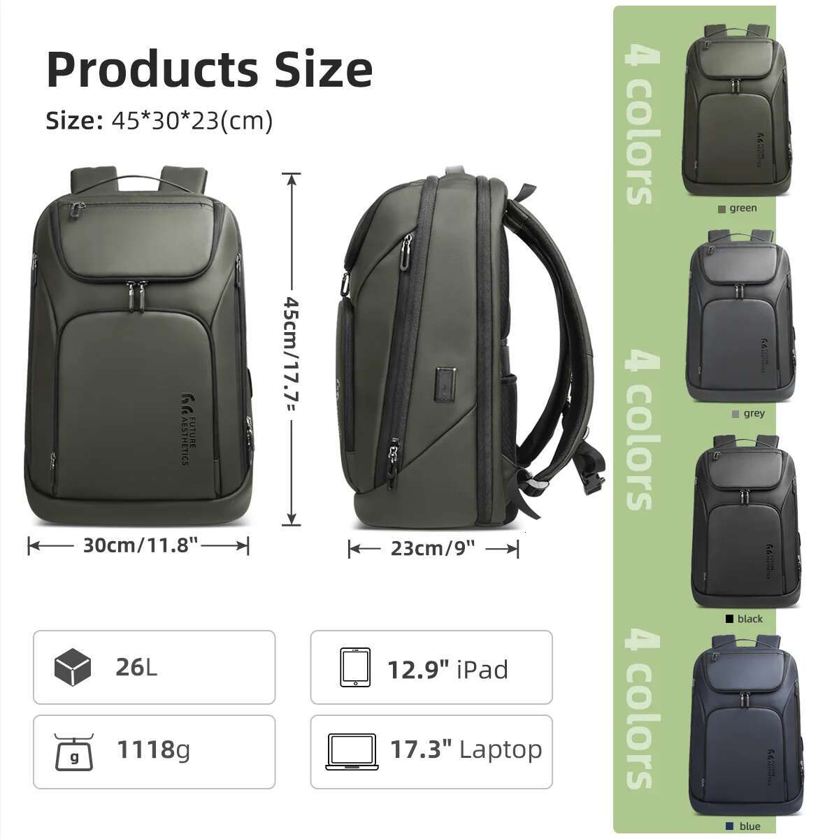 Heroic Knight Multifunctional 17.3" Laptop Waterproof Men Smart Business Backpack With USB Big Capacity Travel Mochila