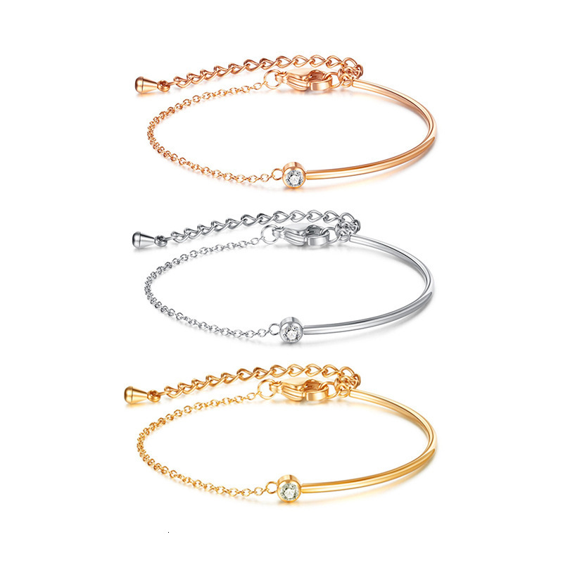 Dingyuan Korean version titanium steel simple personalized zircon bracelet for women, niche and cold style jewelry trend, high-end feeg