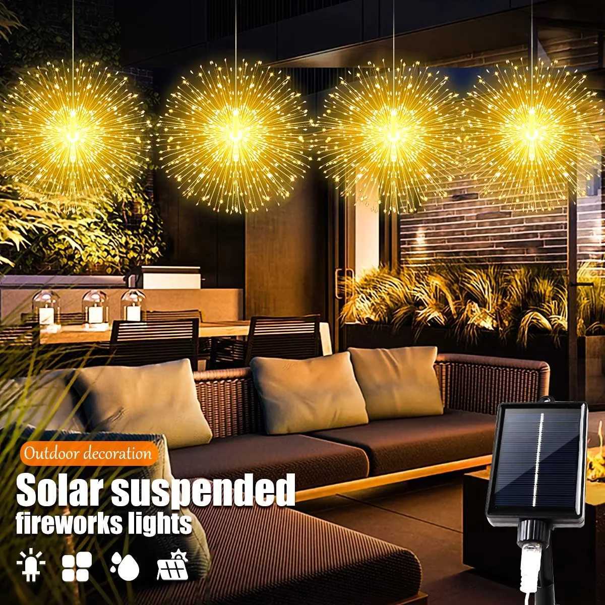 1PC Hanging Solar Firework Lights 480LED Starburst Lights Outdoor Waterproof String Lights 8ModesChristmas Halloween Decor W251107