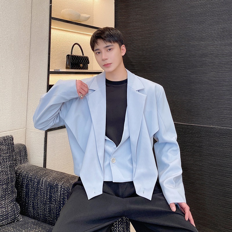 Fashion Well Fitting Tops Men Deconstruct Metal Buckle Suit Coat Casual Streetwear Cropped Long Sleeved Blazers 2025 250619