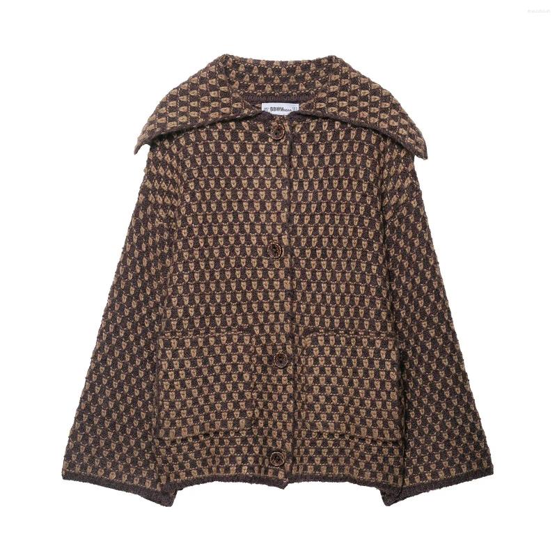 Women's Knits 2025 Autumn Brown Long Sleeve Knitted Cardigans Women Elegant Lapel Single Breasted Loose Sweater Coat Knitwear Korean Style