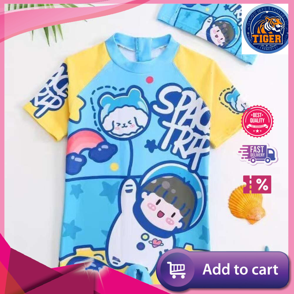 Ddmytiger Astronaut Professional Children S Boys One Piece Cartoon Swimsuit Short Sleeved Beach Sun Protection Hot Spring H