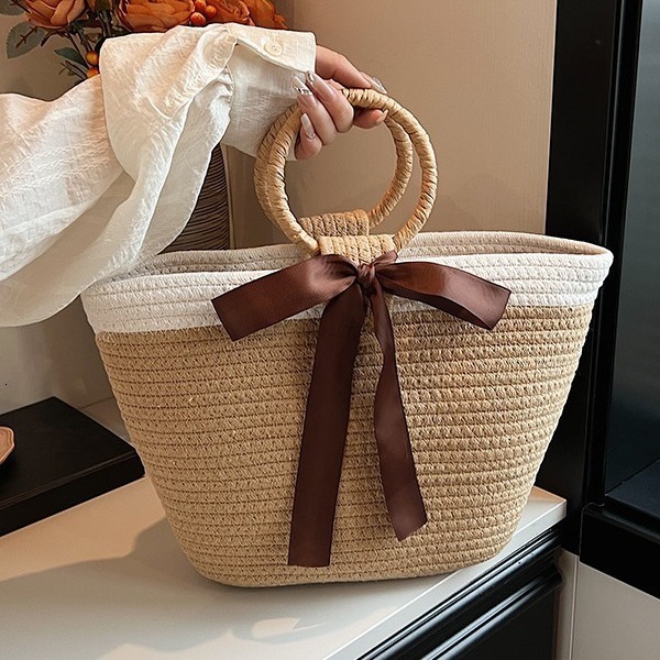 Niche Instagram Handheld Tote Cotton Thread Core Rope Large Capacity Commuter Straw Woven Women S Bag Summer Edition