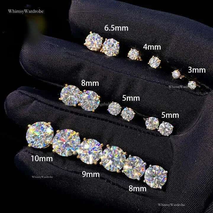 Affordable Price Screw Back VVS Moissanite Hip Hop S Sier 10K 14K Gold Dia Round Solitaire Stud Earrings