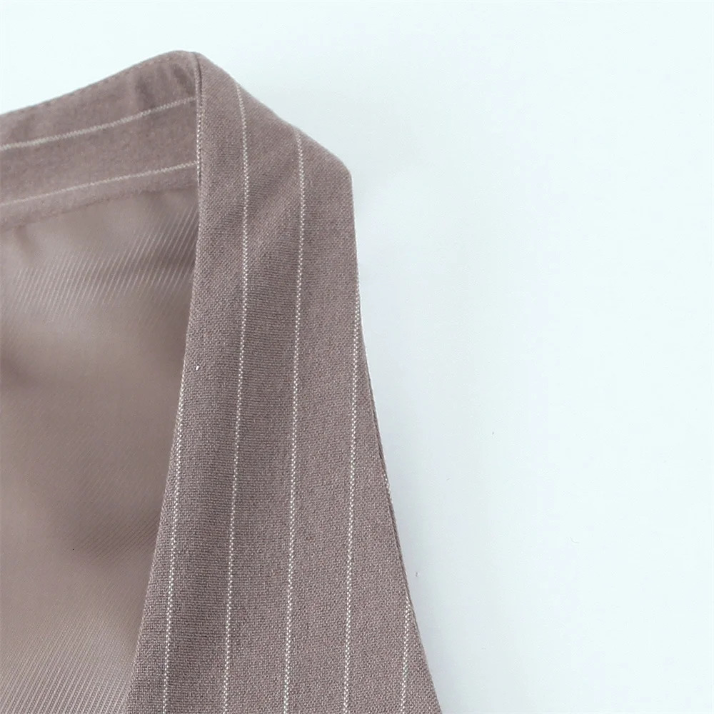 TRAF Womens Fashion Brown Knitted Sleeveless Tank Top and Wide Leg Pants Set with White Ribbon Details 250407