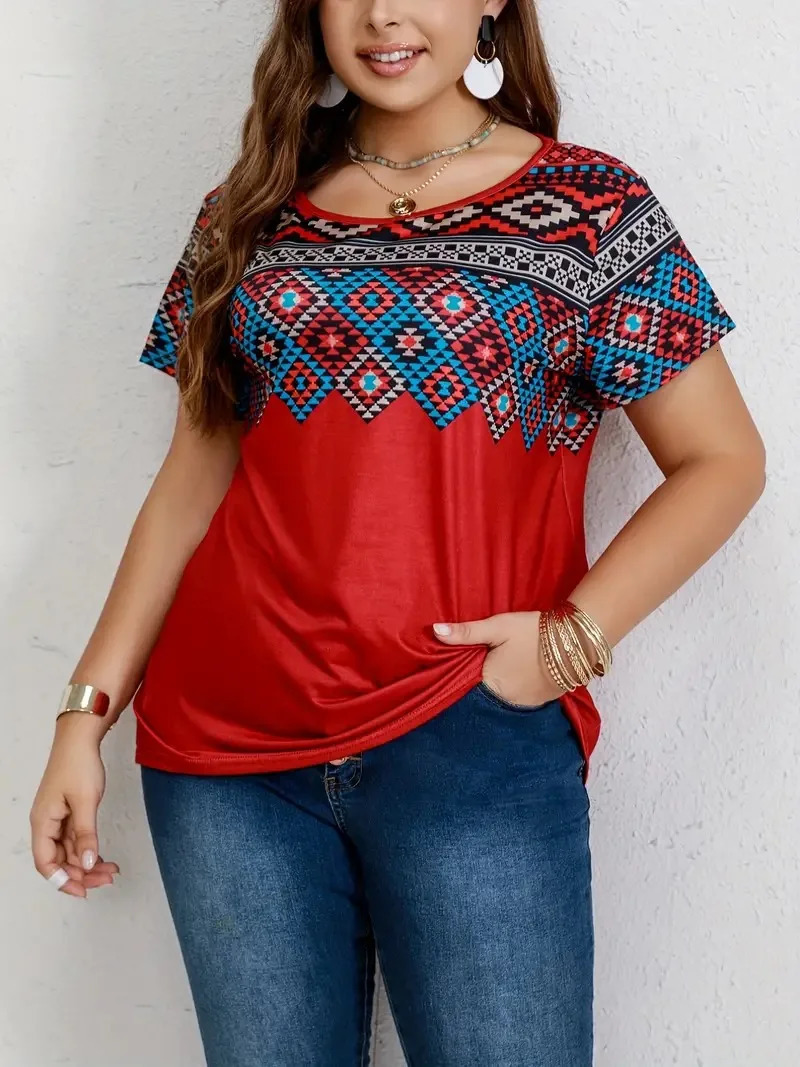 Womens Tshirt Plus Top Fashion Clothing Southwest Printed Casual Round Neck Short Sleeve 250407