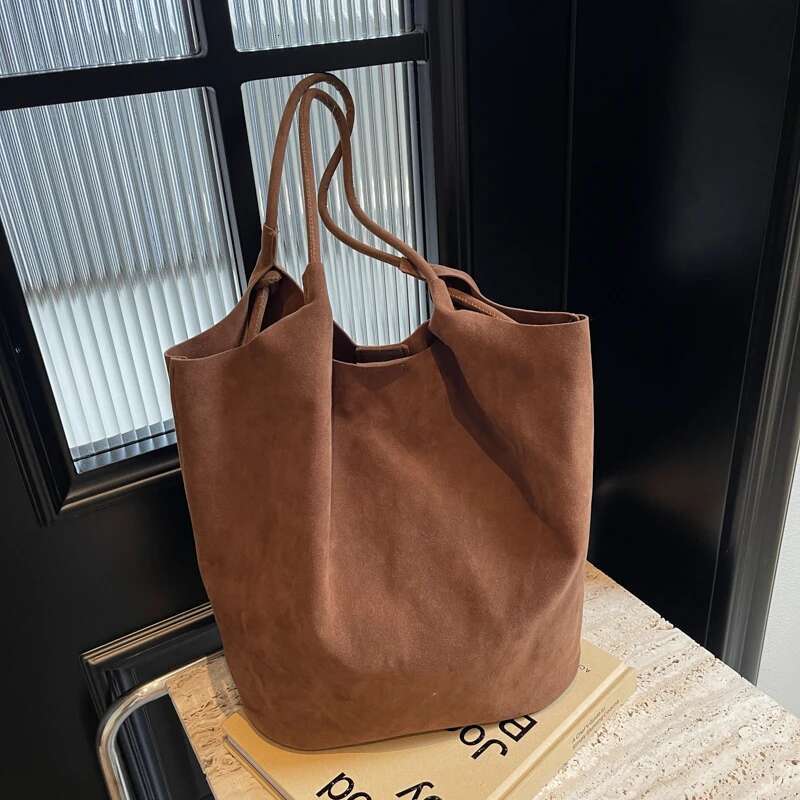 Suede Sewing Thread Retro Women's Shoulder Bags Zipper Versatile 2024 New Solid Colors High Capacity Casual Tote
