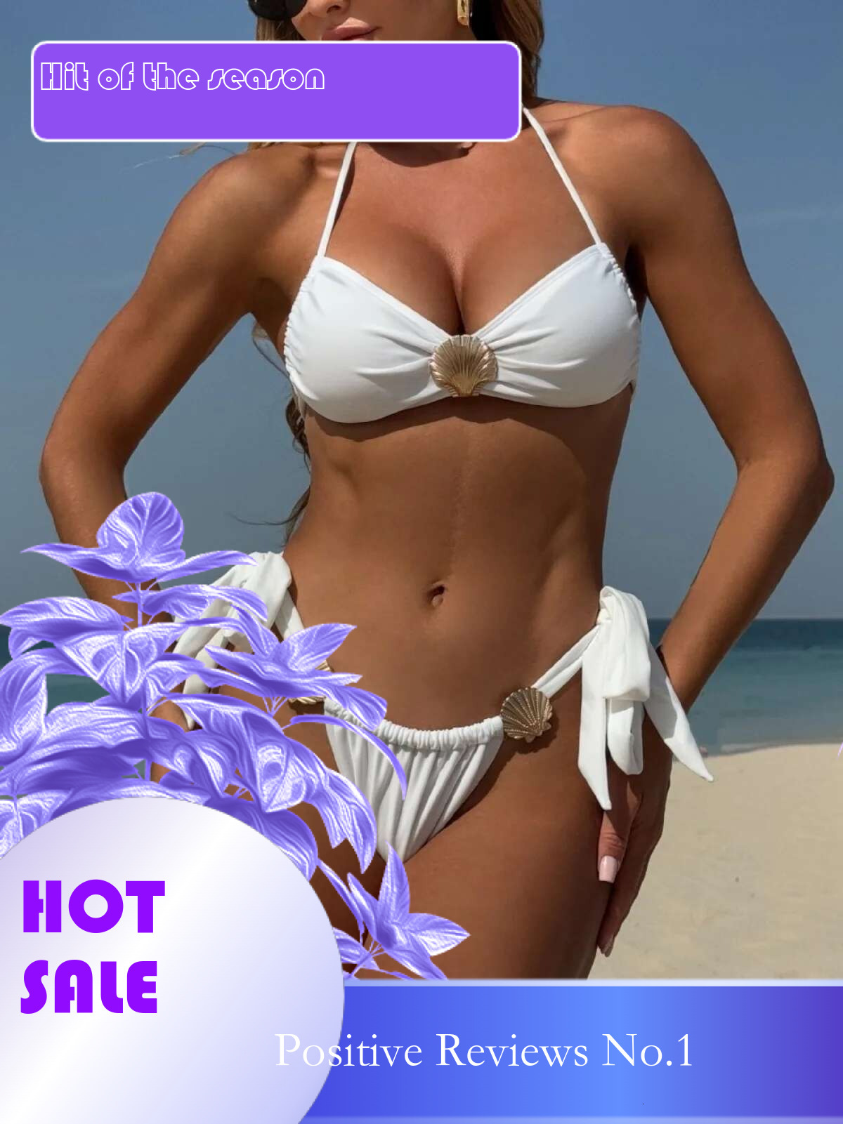 Dongdumaoyi Sexy White Black Bikini Set Women Metal Shell Pleate Push Up Tie Side Thong Swimsuit Beach Bathing Suit Two Piece Swimwear
