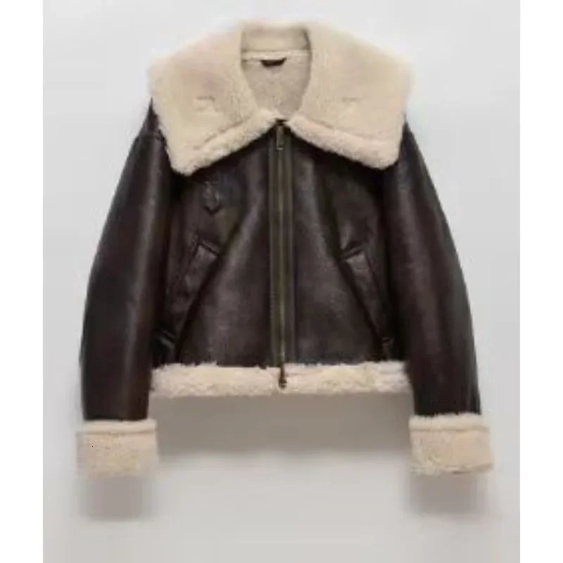 Autumn Winter Womens Thickened Warm Double-sided Short Jacket Womens Brown Coat 251105CJ