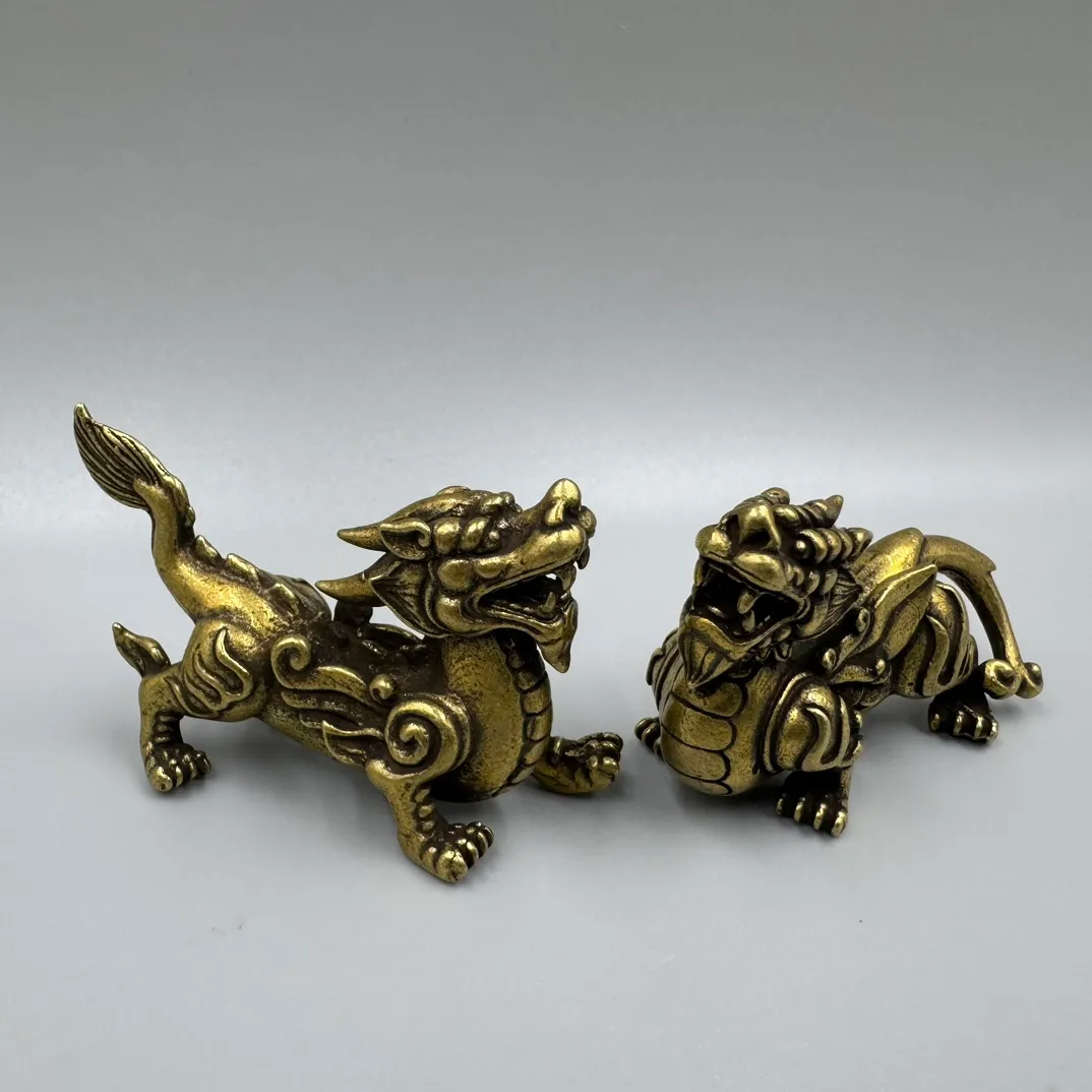 Luxurious Chinese Pixiu Lion Figures Durable Brass Craftsmanship Perfectly Suited for Interior Enhancement