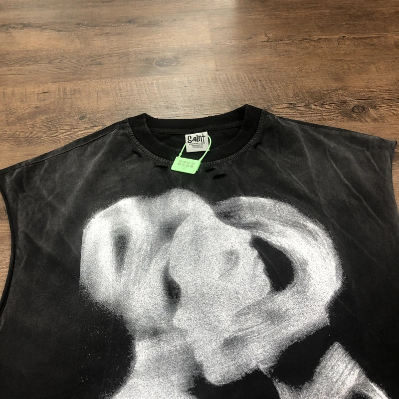 Frog Drift Love Pressure Quality Retro Clothing 100% Cotton Hole Printed Top Loose Mens Oversized Tank Top 250403