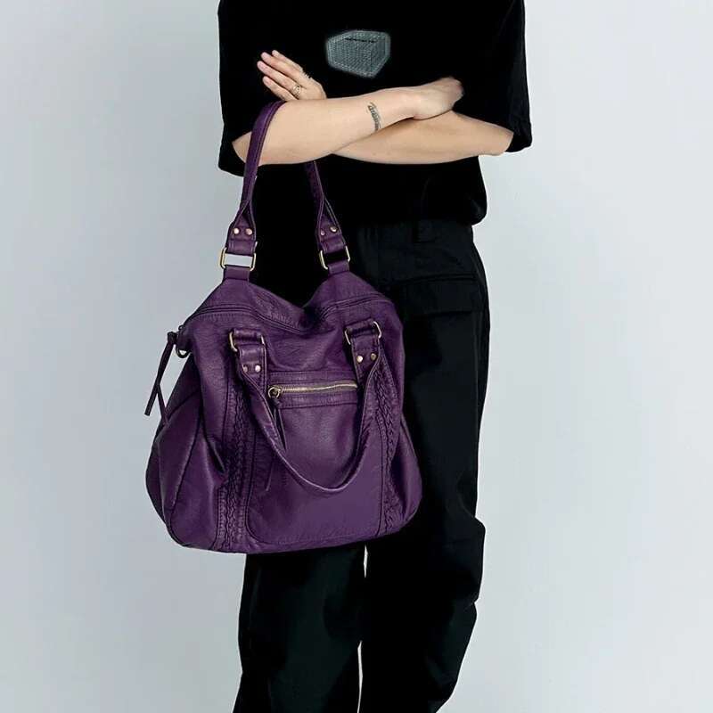 Women's Fashion Y2k Hot Girl Motorcycle Bag Large Capacity Washed Distressed Shoulder Crossbody Handbag