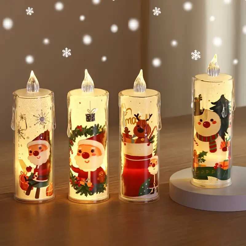 4PCS Christmas LED Candles Flameless Flickering Electronic Tea LightsSanta Claus Projection Night Light for Holiday Home Decor W251107