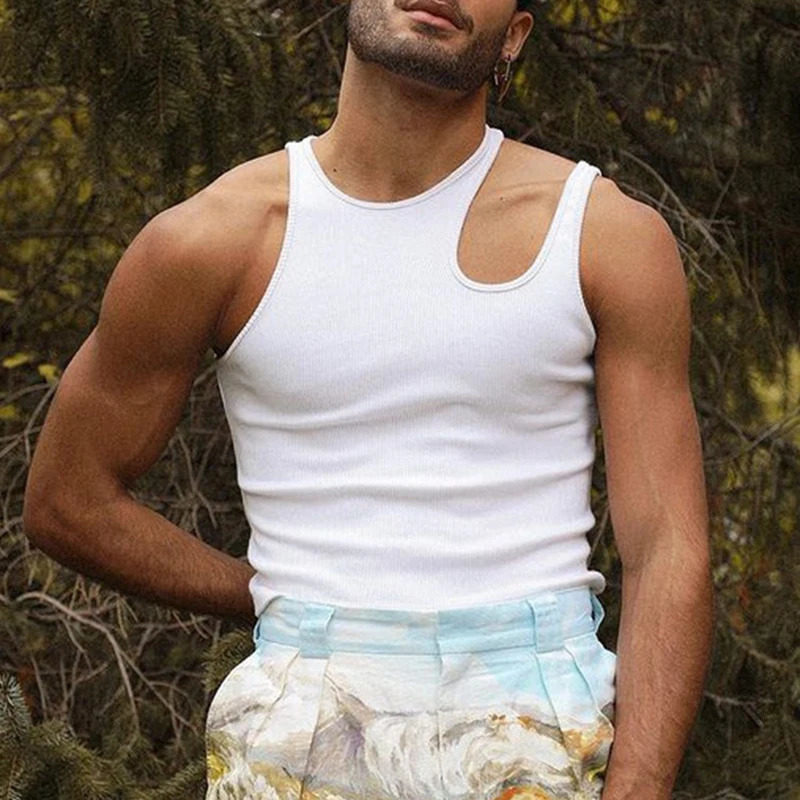 Mens vest fashion solid color sexy mens high-end personalized breathable hollow street top S-4XL 250403