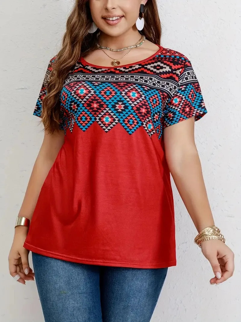 Womens Tshirt Plus Top Fashion Clothing Southwest Printed Casual Round Neck Short Sleeve 250407