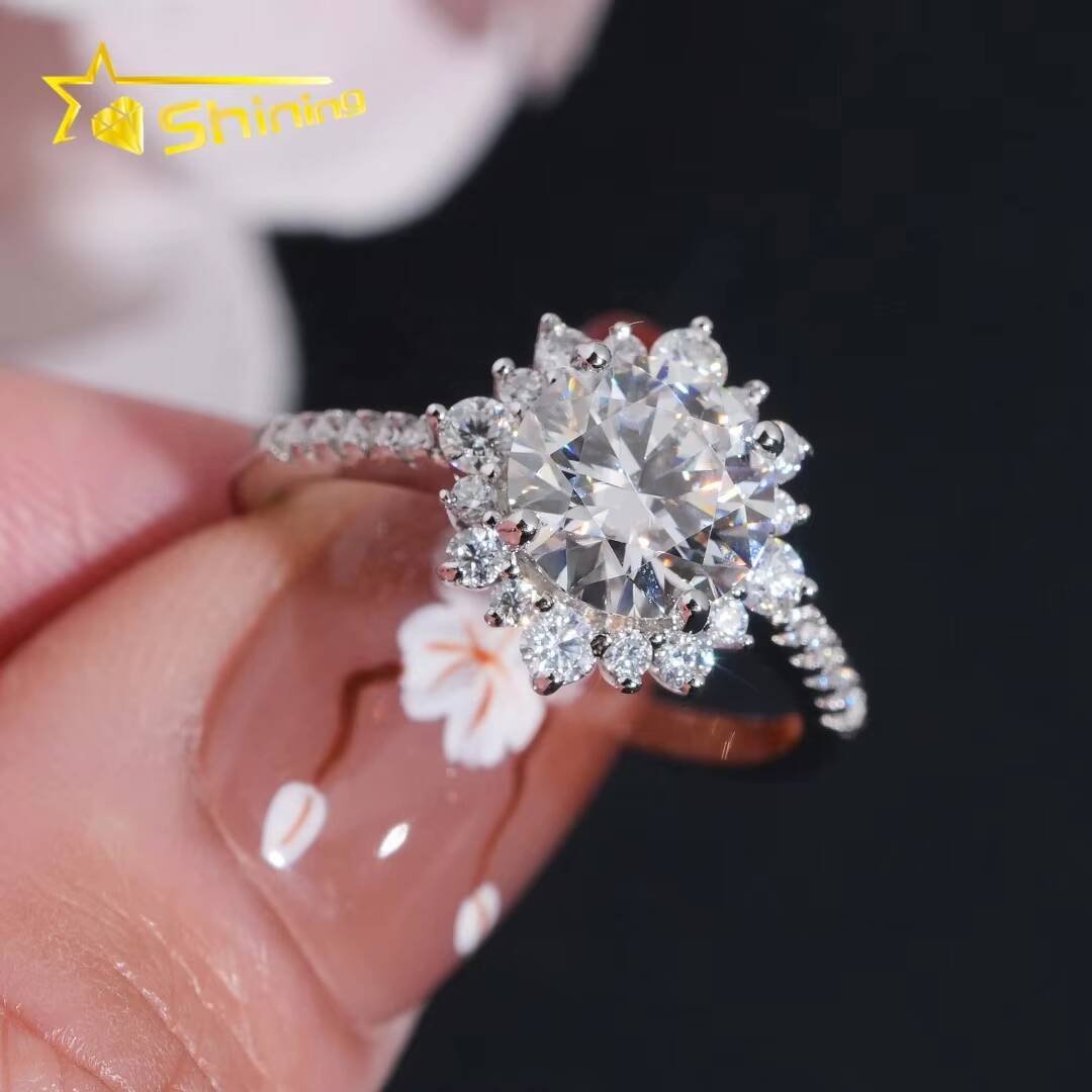 Pass Diamond Tester GRA Certified 925 Sterling Silver Round 2ct Moissanite Engagement Rings for Women