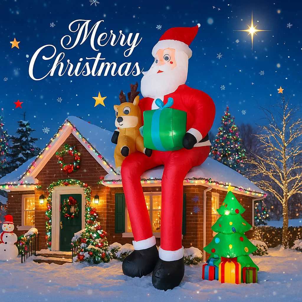 95FT Inflatable Christmas Santa Claus Decoration Reindeer Gift LED Home Ornament Christmas Gifts Supplies Toy Xmas Yard Decor W251107