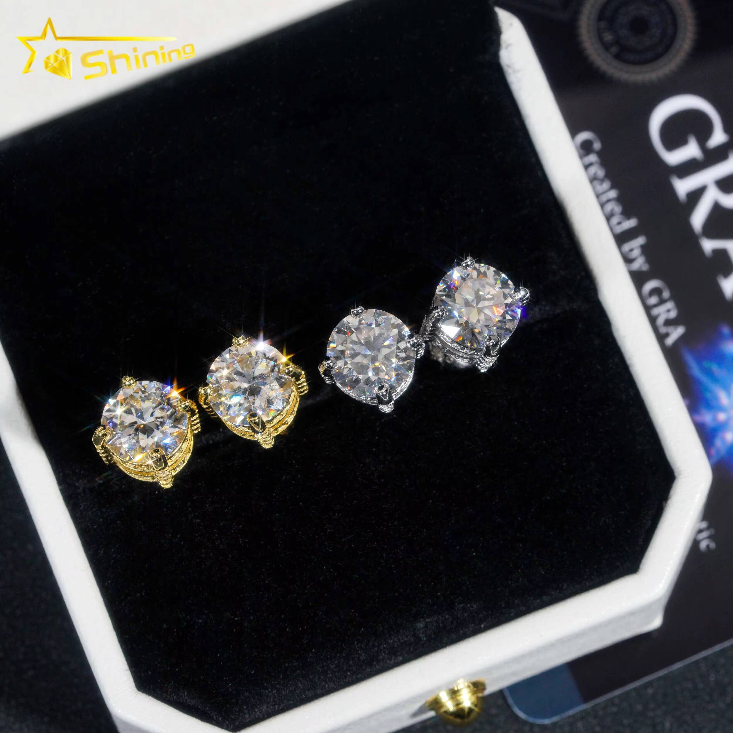Factory Price Ready to Ship Classic Style Prong Setting 925 Sterling Silver Hip Hop Round VVS Moissanite Stud Earring