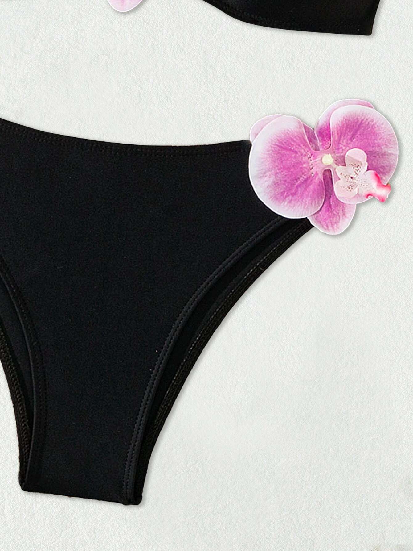 Dongdumaoyi Sexy Black D Floral Designer Bikinis Sets Women Bandeau Push Up High Waist Swimwear Summer Bathing Suit Two Piece Swimsuit