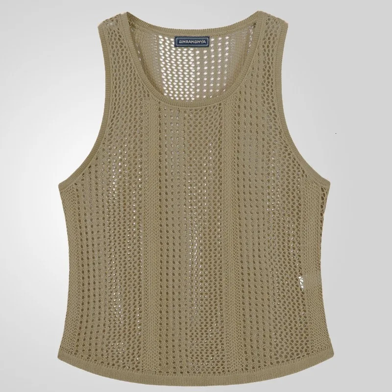 American style mens solid hollow O-neck casual vest street clothing selling sleeveless vest 250403