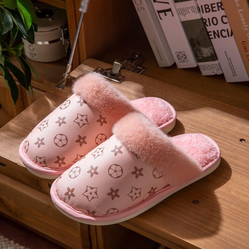 Designer Home Slippers for Men and Women Waterproof Cotton Winter & Autumn Indoor Shoes with Anti-Slip Thickened Fluffy Shoes