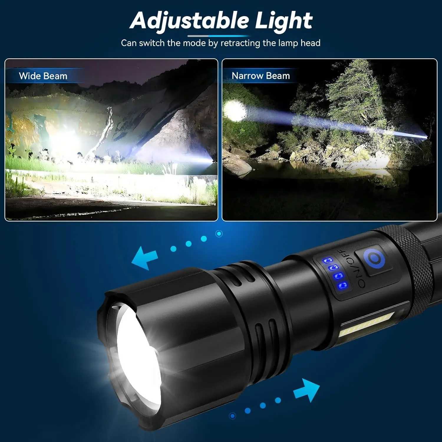 Super Bright Rechargeable Flashlight Adjustable Powerful Flash Light with 7 Modes COB Light Waterproof Handheld FlashlightW251106