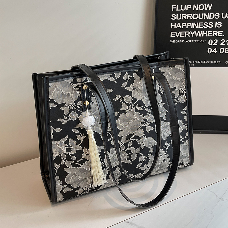 Chinese Style Tote Bag Handbag Large Capacity Shoulder Bag Women's New Casual Versatile Student Commuting Bag