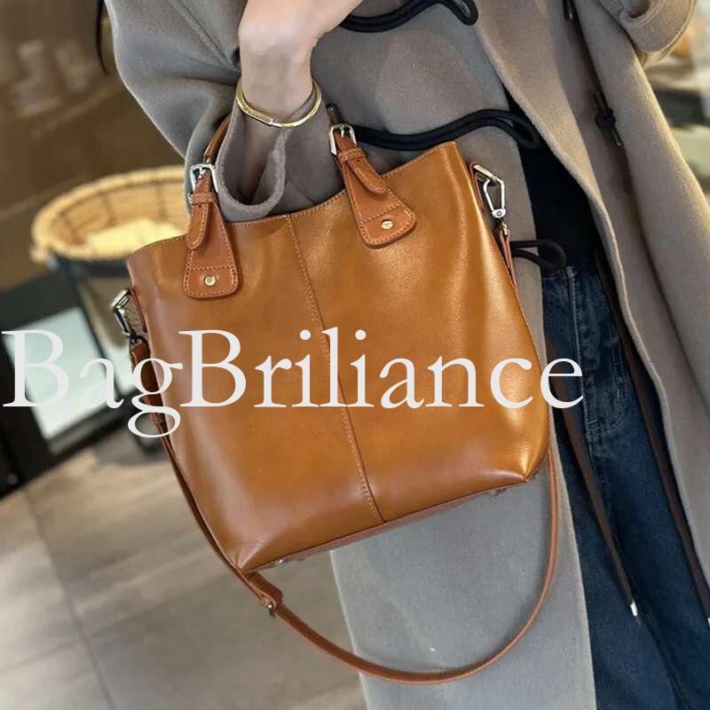 Genuine Leather Women's Tote 2025 New Woman Shoulder Bags Fashion Cowhide Crossbody Bucket Bag Female Handbags 8