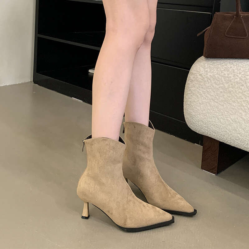 Suede Pointed Toe Ruched Free shipping Slouch For Women 2025 Autumn Winter New Detachable Two-Way Wear Stiletto Long High Heel Short Boots