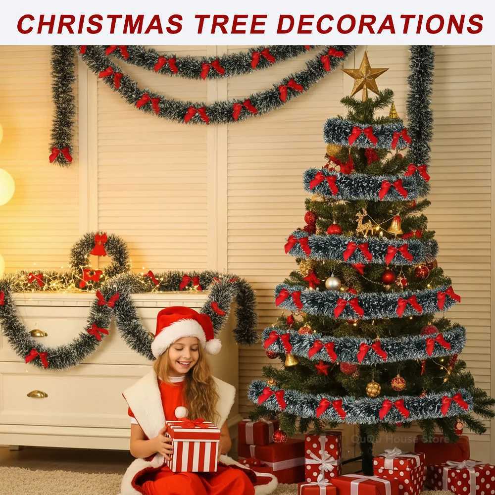 Christmas Christmas Garland with LED Lights 2M Artificial Rattan Wreath for Xmas Tree Ornaments Indoor Outdoor Home Party Holiday Decor Y251106