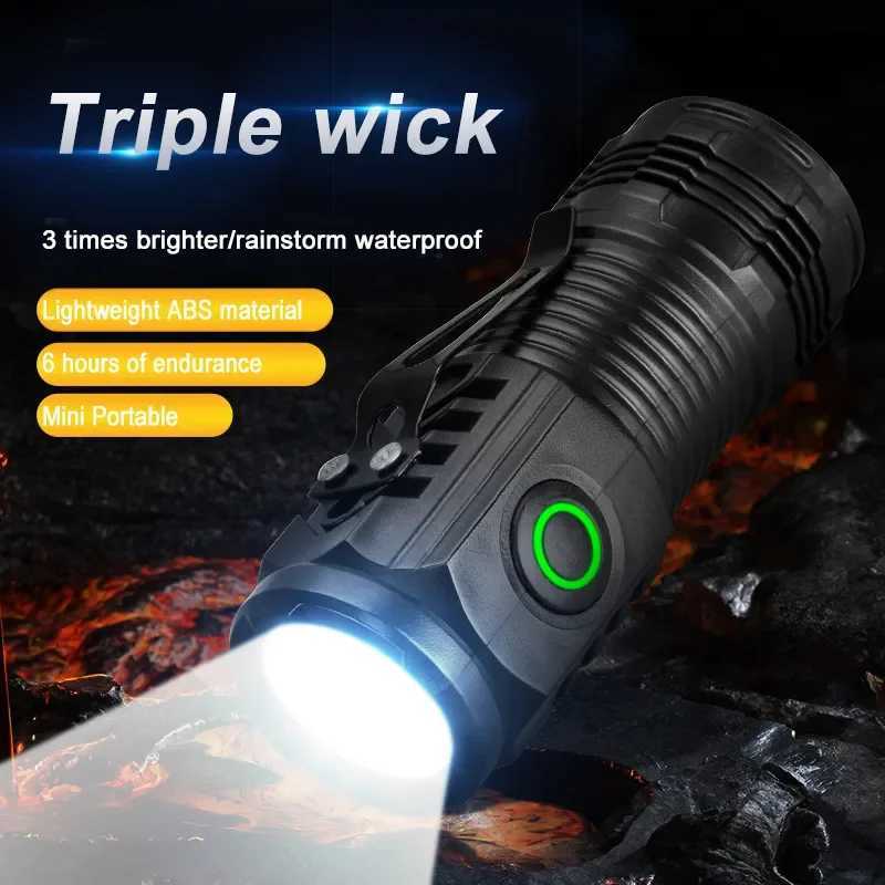 Rechargeable Outdoor Flashlight Portable Strong Light Waterproof Torch for Camping Walking Portable EDC Lighting LampW251106