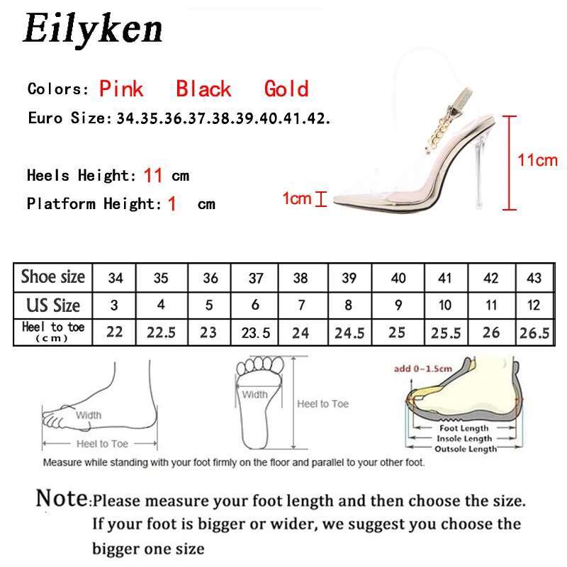 Eilyken Transparent Pumps Women Sexy Pointed Toe Chain Design Crystal Stiletto High Heels Wedding Ladies Dress Shoes