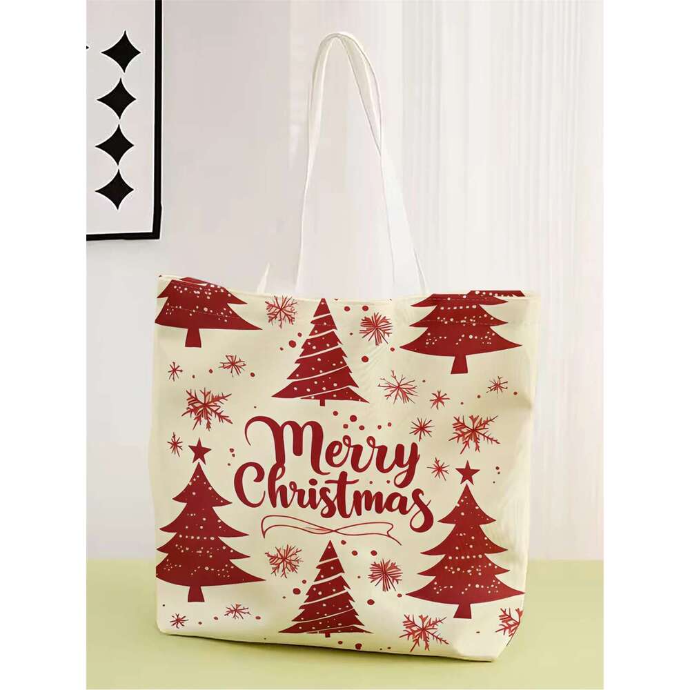 graffiti reusable 1pc,Christmas fashionable multifunctional handbag, printed canvas shopping bag handbag,