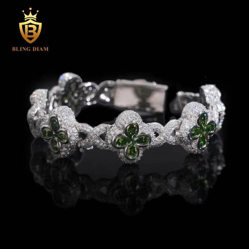 Lab Grown Diamond Bracelet D Color VVS Moissanite Diamond Sterling Silver 925 18MM Moissanite Cuban Link Bracelet