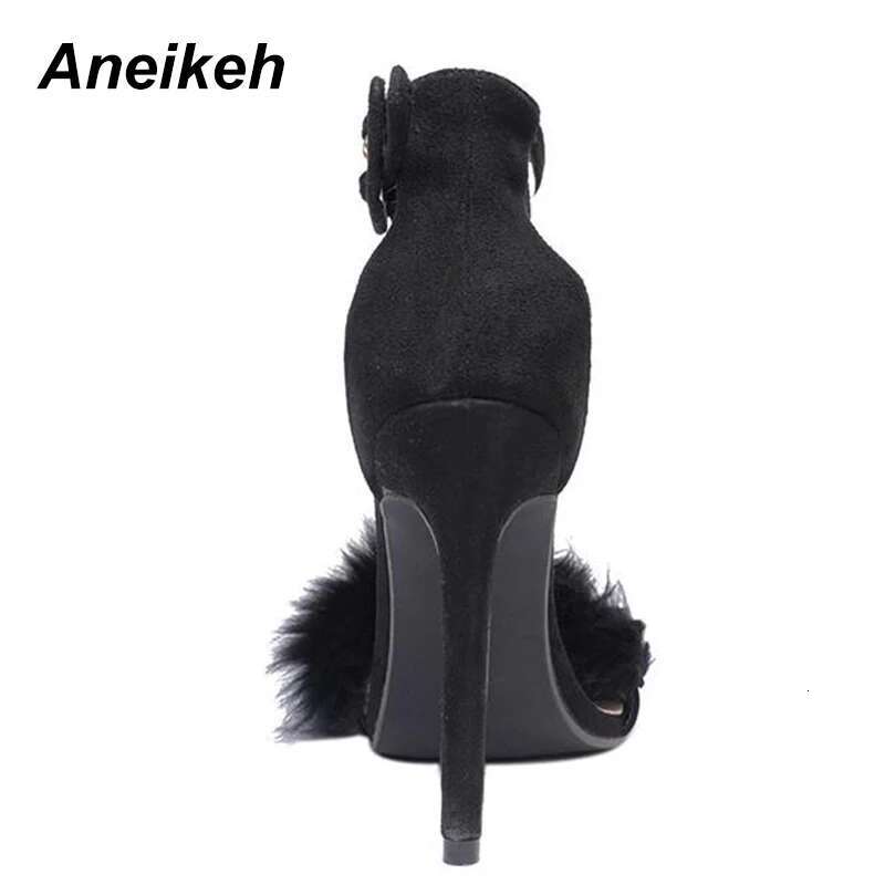 Aneikeh Women High Heels Footwear Fur Ankle Strap Gladiator Sandals Female Wedding Sexy Shoes Stiletto D-88-5#
