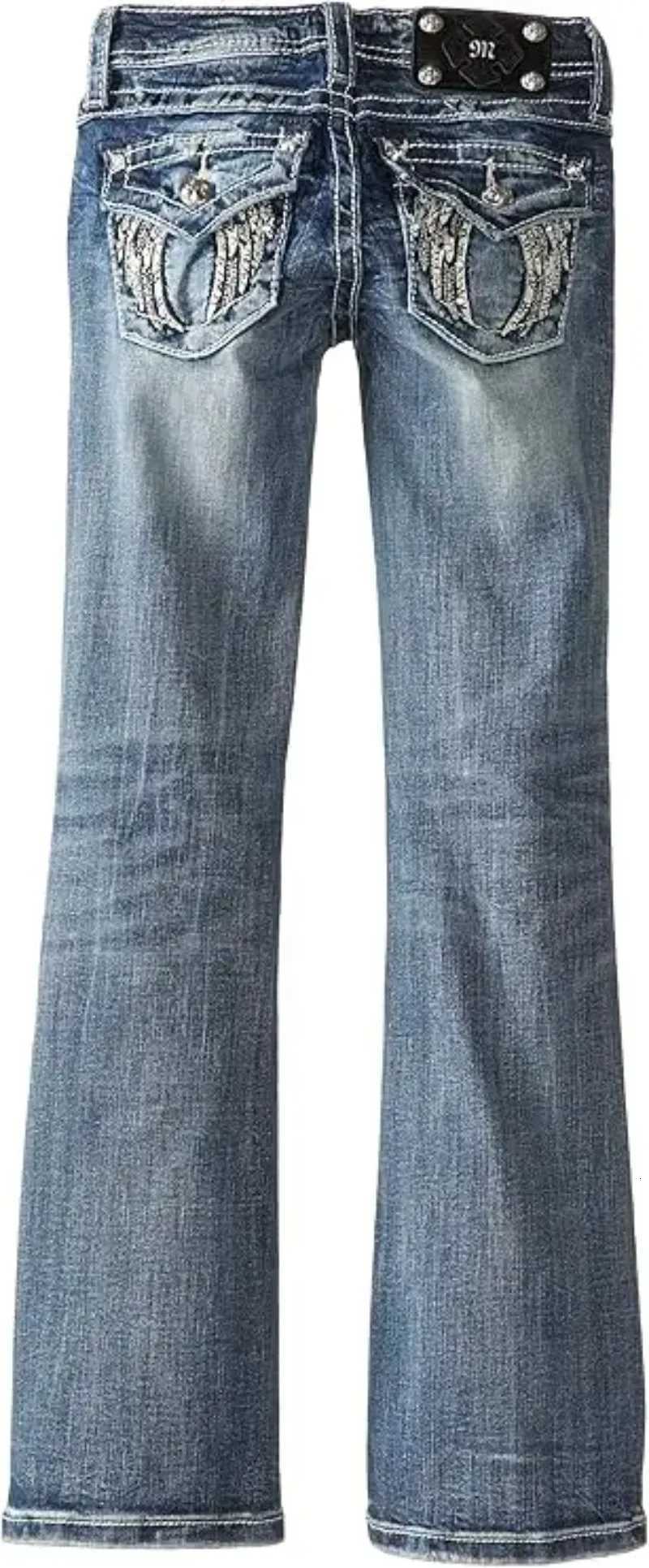 American Retro Miss Me Boots Tailored Baggy Jeans Female Y2K New Embroidered Wing Pocket Harajuku Gothic Hip-Hop Wide-Leg Jeans W251107