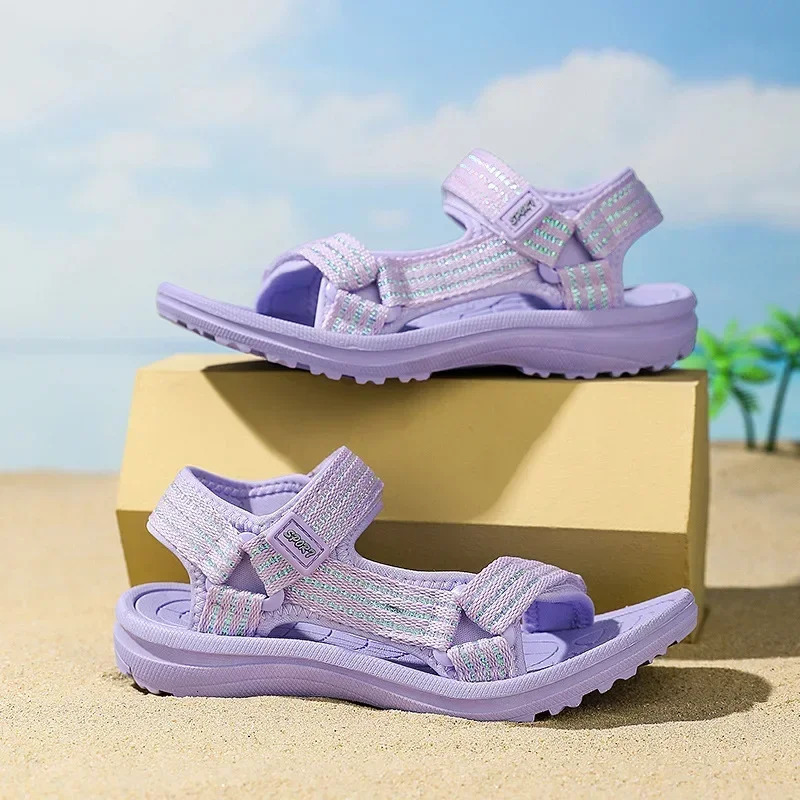 Girls Breathable Sport Sandals 2025 Summer Outdoor Beach Shoes for Girls Children Casual Non Sliper Open-toed Shoes Size 30-38 250407
