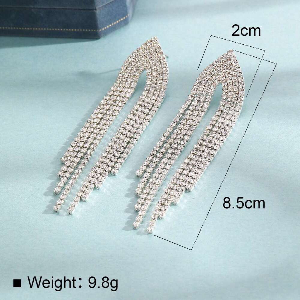 Cool temperament~Long tassel earrings female internet celebrity 2024 new trendy Korean full dia trend high-end feeg light