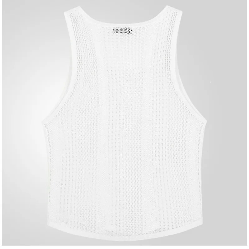 American style mens solid hollow O-neck casual vest street clothing selling sleeveless vest 250403