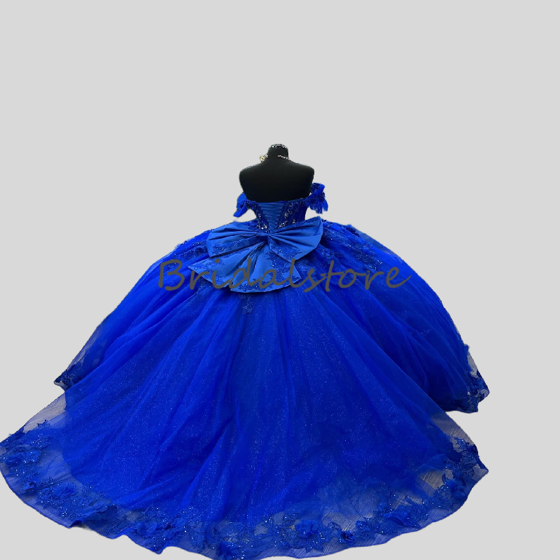 Gorgeous Royal Blue Quinceanera Dress 2025 Puffy Tulle Lace Flower Fifteen Formal Birthday Party Vestido De 15 Anos Xv Beaded Ball Gown Prom Dress