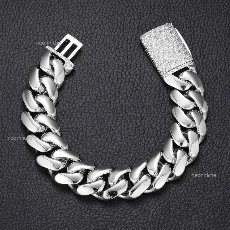 Top quality 20mm Hip Hop Miami Mosan Dia moissanite Sier Cuban Chain Real Gold High Polished Men Women Stainless Steel bangle bracelet Jewel dnlan